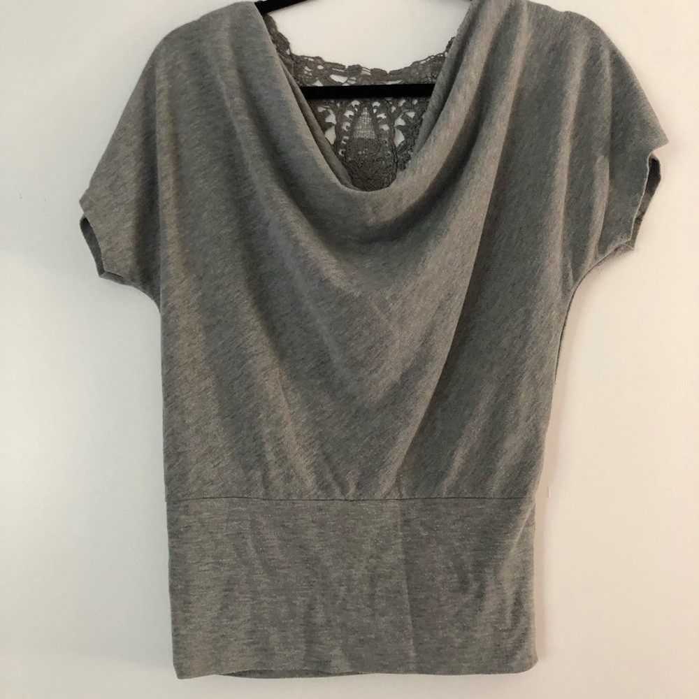 Short sleeve work shirt with lace detail